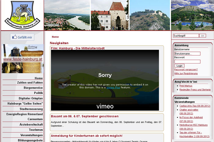Website der Stadt Hainburg an der Donau | Screenshot: DerGloeckel.eu